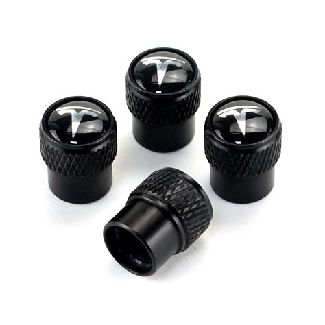 Tesla Black Tire Valve Caps Extra Spare Cap Total 5 Caps Tire Valve Caps Keychain