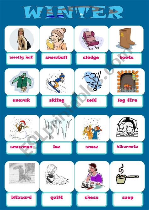 WINTER PICTIONARY ESL Worksheet By Jannabanna