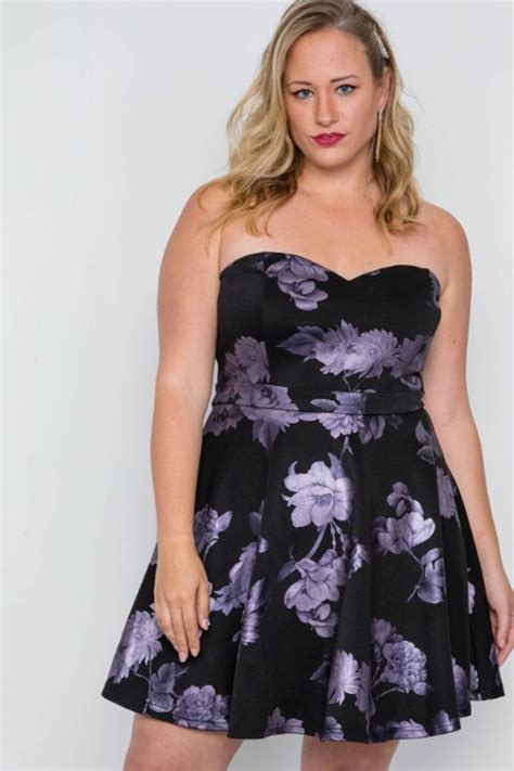 Plus Size Black Fit And Flare Floral Mini On Mercari Floral Mini Dress