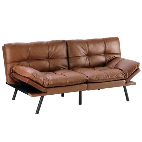 Stylish Futon Sofa Bed - Brown Memory Foam Couch Convertible Loveseat ...