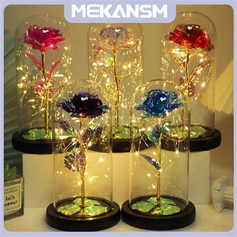 Jual Mekansm Ruangan Kamar Glass Lampu Led Bunga Mawar Dekorasi Beauty