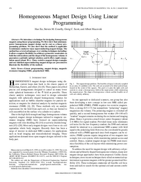 Pdf Homogeneous Magnet Design Using Linear Programming Albert Macovski