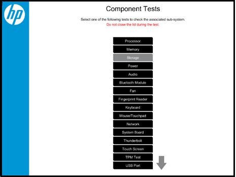 Laptop HP Run Component Hardware Tests UEFI