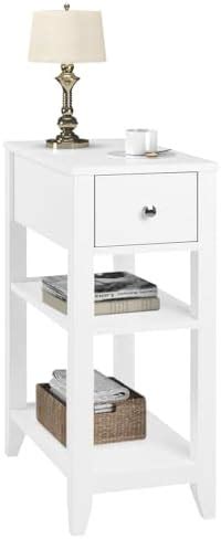 WOLTU Slim Bedside Table With 1 Drawer 2 Open Shelves Tall And