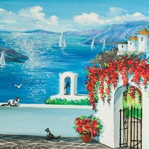 Griechische Insel Kunstwerk Auf Leinwand Santorin Insel Kunst Etsy