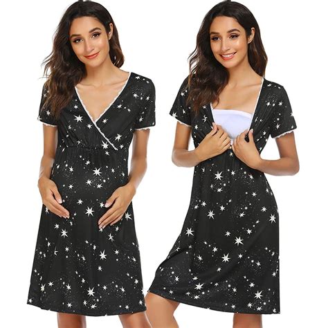 Uniexcosm Womens Breastfeeding Dress Maternity Nightgown Short Sleeve