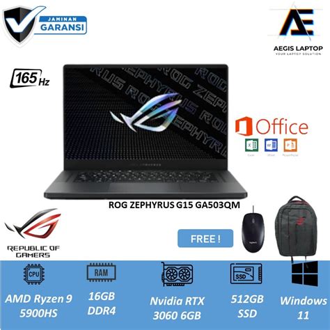 Jual ASUS ROG ZEPHYRUS G15 GA503QM RYZEN 9 5900 RTX3060 6GB 16GB 512GB