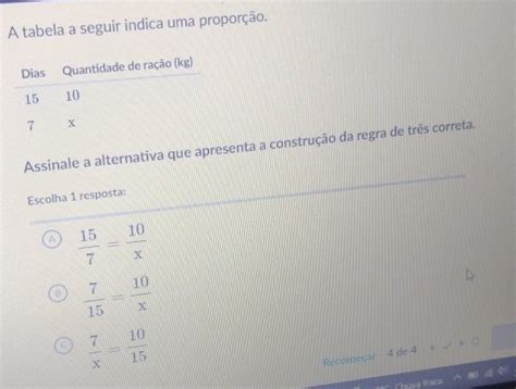 Solved A Tabela A Seguir Indica Uma Propor O Assinale A Alternativa