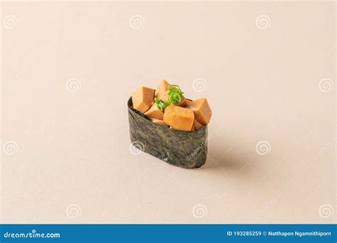 Ankimo Sushi Monkfish Liver On Sushi Rice Stock Image Image Of