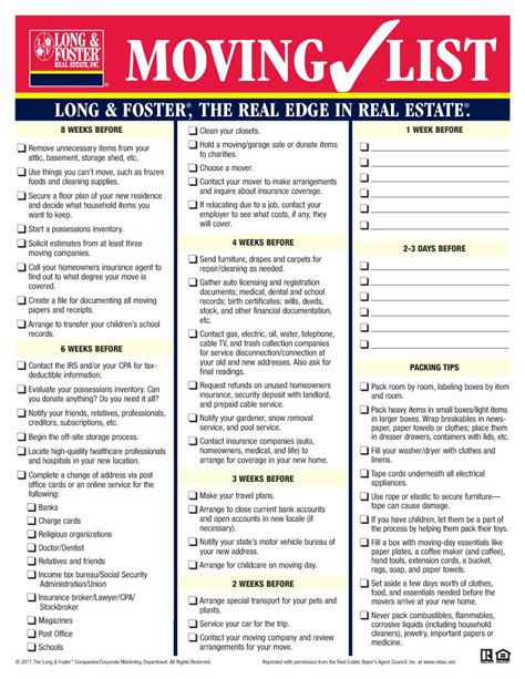 Timeline Printable Moving Checklist