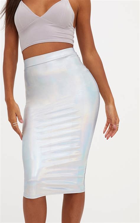 Silver Metallic Midi Skirt Skirts Prettylittlething