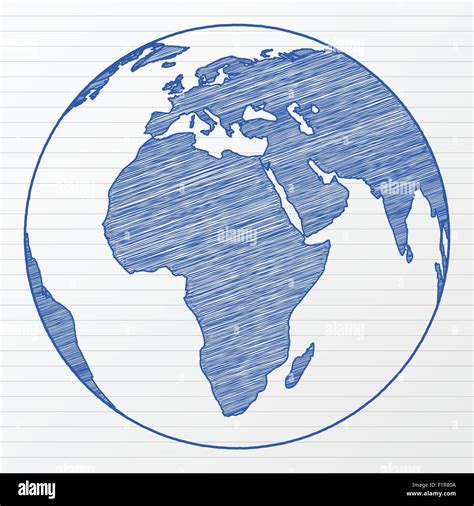 Drawing World Globe On A Notepad Sheet Vector Illustration Stock