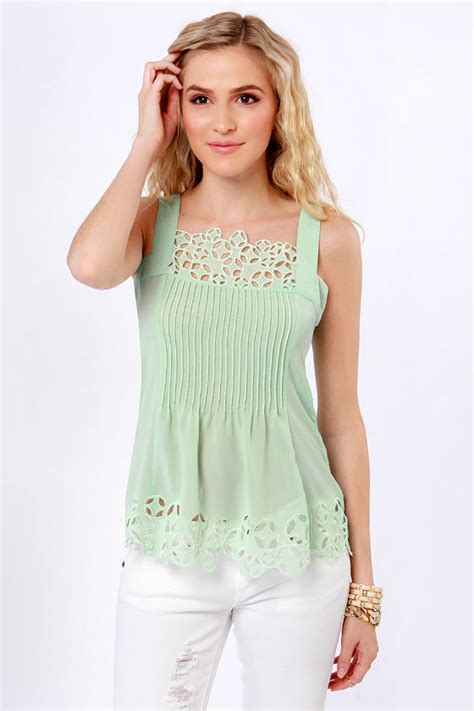 Cute Mint Green Top Tank Top Lace Top 4400 Lulus