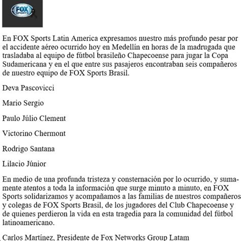 La Cadena Fox Fue La Más Afectada Por La Tragedia Del Chapecoense En La Que Murieron 21