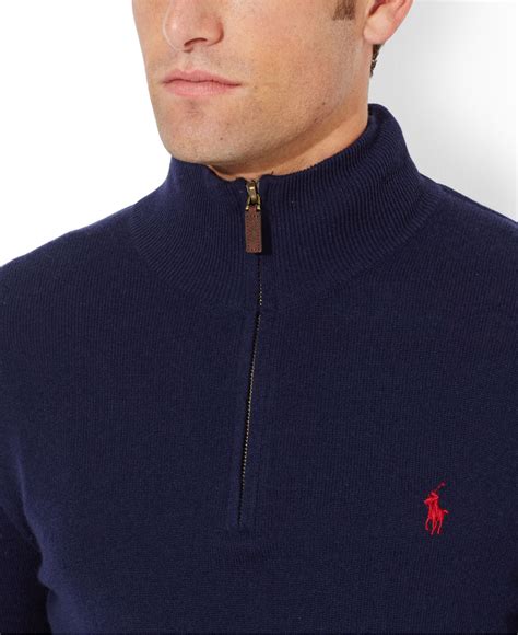 Lyst Polo Ralph Lauren Merino Wool Half Zip Sweater In Blue For Men