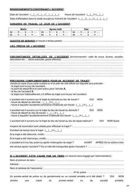 D Claration Daccident De Service Ou Du Travail Doc Pdf Page Sur