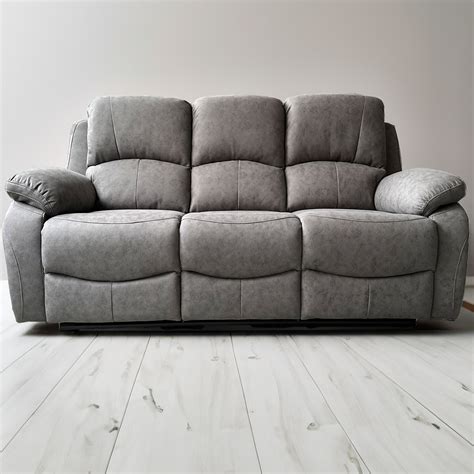 Milano 3 Seater Grey Fabric Recliner Sofa | Wilko