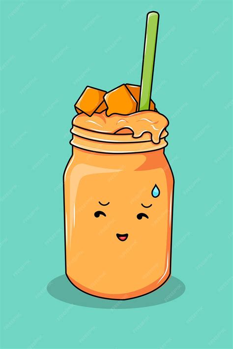 Premium Vector Mango Smoothie With Cute Expression Cartoon Illustration