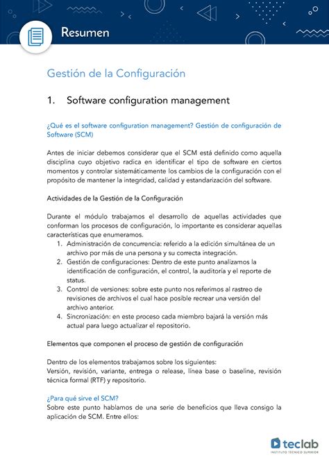 Resumen Materia Gesti N De La Configuraci N Software Configuration