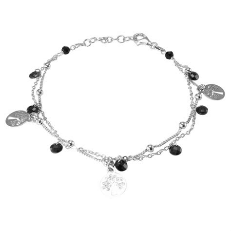 Bracelet Argent Rhodié Arbre de vie et Oxydes noirs Ref 53269