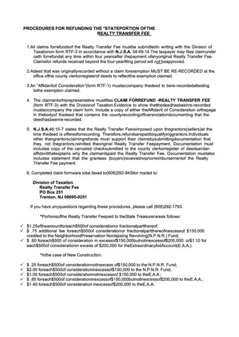 Instructions For Form Rtf 3 Procedures For Refunding The State