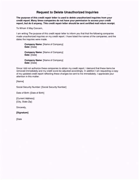 Hard Inquiry Removal Letter Template