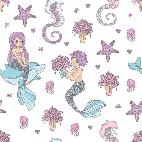 Mermaid Seamless Vector Art Png Mermaid Pattern Wedding Seamless