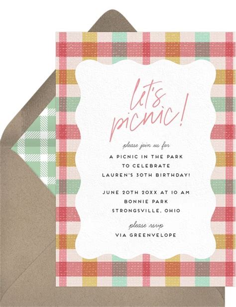 Plaid Picnic Blanket Invitations In Yellow Greenvelope Picnic