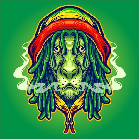 Premium Vector Rasta Lion With Weed Smoke