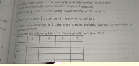 17 Ii One Of The Zeroes Of The Cubic Polynomial Pxax3bx2cxd Is Zer