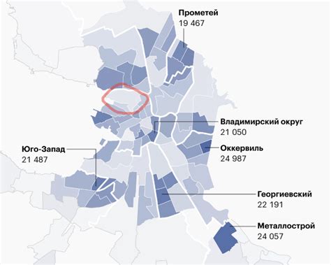 Плотность населения в районах Москвы и Петербурга