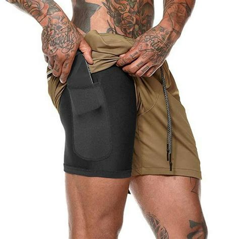 Men 2 In 1 Workout Running Shorts Sport Hip Fitness Lightweight Gym Yoga Training Sport Wear Tie