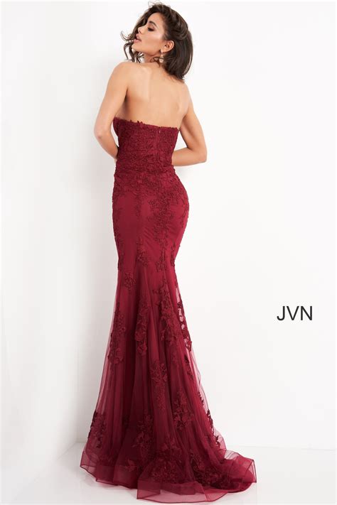 Jvn Dress Jvn Red Lace Strapless Straight Neckline Prom Dress