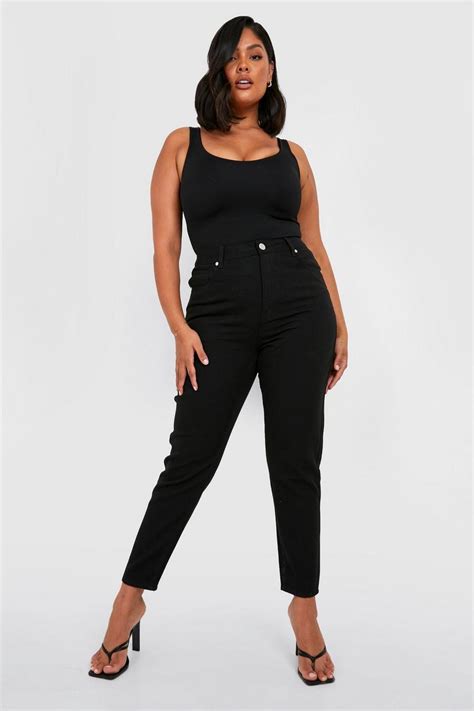 Plus High Waist Slim Jeans Boohoo Uk