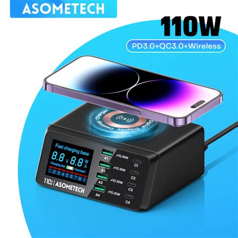 ASOMETECH เครองชารจอเนกประสงคแบบ Usb 110W ทชารจแบบไรสายจอแสดงผล