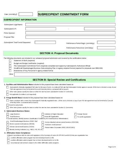 Subrecipient Commitment Doc Doc Template Pdffiller