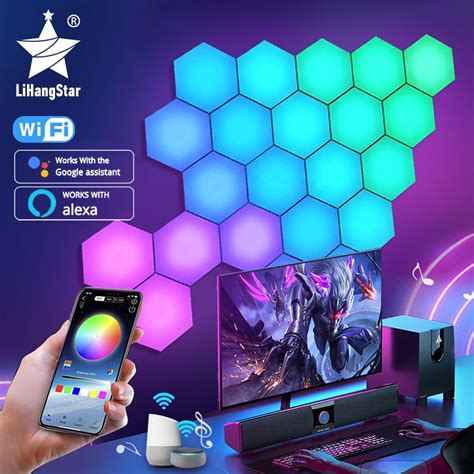 Rgb Led Hexagon Gaming Lights App Remote Control Indoor Wall