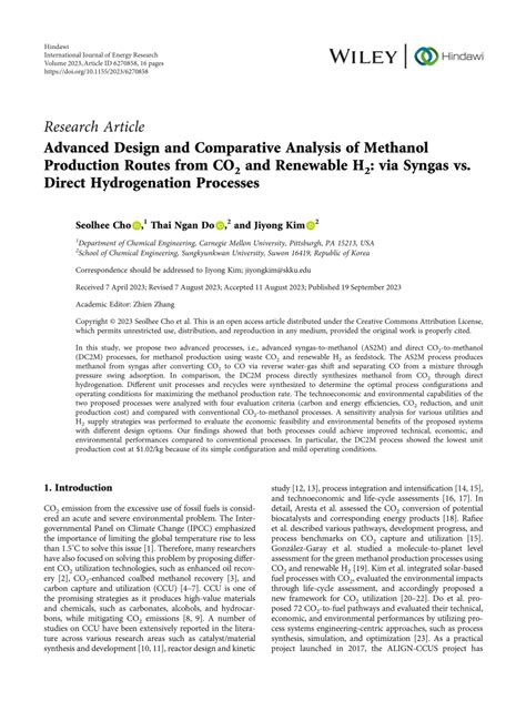 Pdf Advanced Design And Comparative Analysis Of Methanol Production