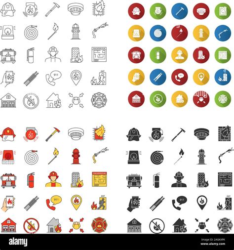 Firefighting Icons Set Linear Flat Design Color And Glyph Styles