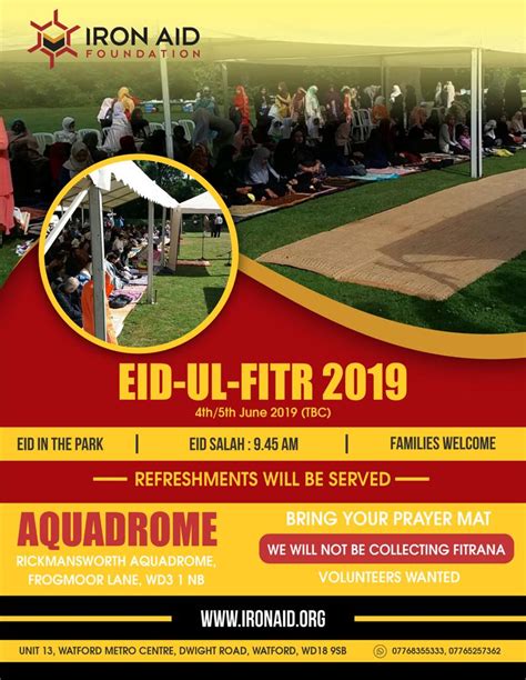 Prayer In The Park 2019 Eid Ul Fitr Salah At Rickmansworth Aquadrome Iron Aid Foundation