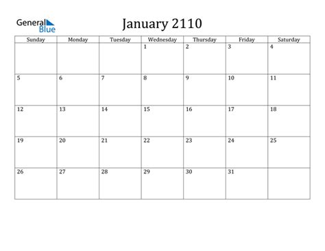 January 2110 Calendar Pdf Word Excel