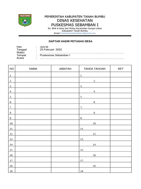 Daftar Hadir Rapat Kosong Desa Pdf