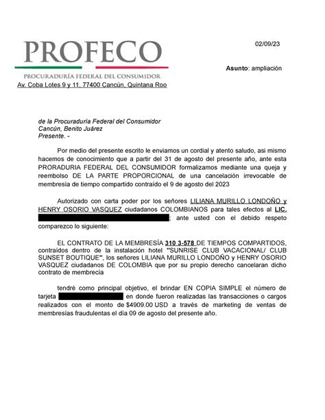 Ampliacion de cancelacion de tiempo compartido de la Procuraduría