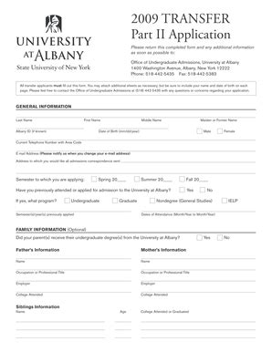 Fillable Online Albany Transfer Part Ii Application University