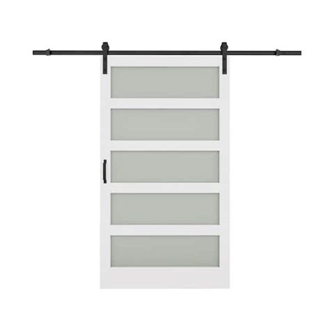 Ark Design 48 In X 84 In 5 Equal Lites With Frosted Glass White Mdf Interior Sliding Barn Door