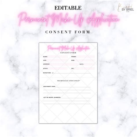 Editable Pink Permanent Makeup Consent Form Etsy