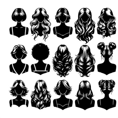 Woman Hairstyle Icon Set Silhouette Vector Illustration Premium Ai