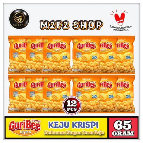 Jual Keripik GuriBee Layers Snacks Rasa Keju Krispi 65 Gr Kemasan 12