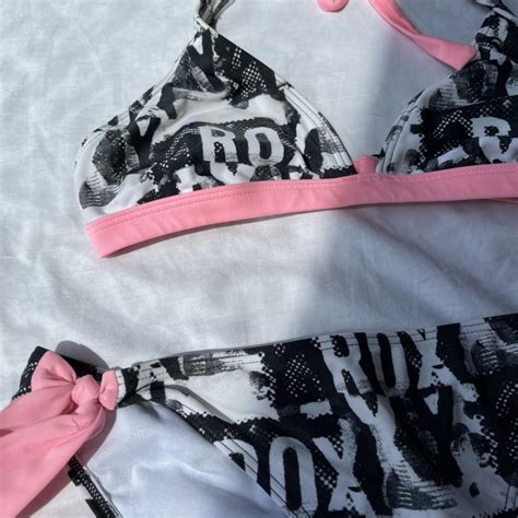 Cute Y2k Swimsuit Bikini Black White Roxy Depop