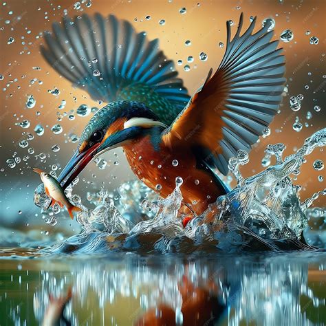 Premium Photo | A beautiful kingfisher catching fish